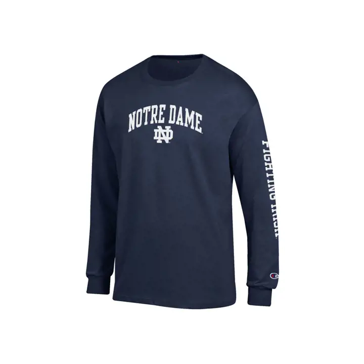 T-shirt à manches longues de taille moyenne avec slogan Notre Dame NCAA - bleu marine