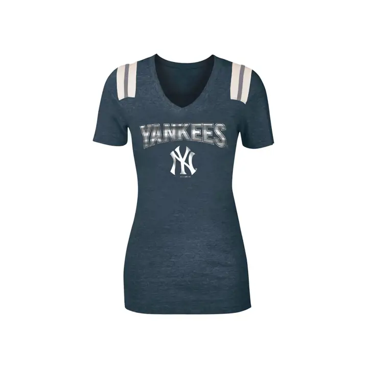 T-shirt pour femme à rayures sur les épaules avec feuille métallisée Yankees MLB 18 bleu marine