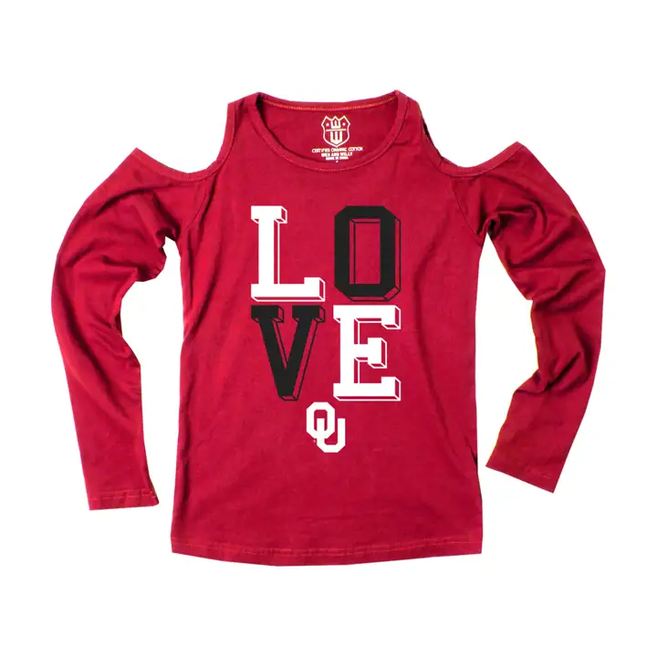 T-shirt manches longues à épaules dénudées NCAA Oklahoma Sooners pour filles 18