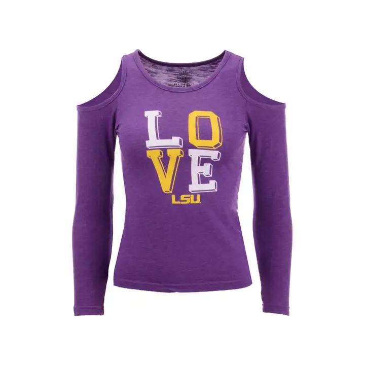 T-shirt L.S.U. NCAA Filles Épaules Dénudées Manches Longues 18 PUR