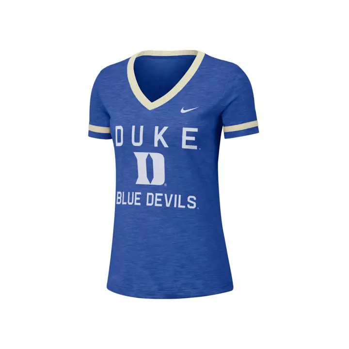 T-shirt à col en V en tissu flammé pour femme NCAA Duke Blue Devils 19 rbl
