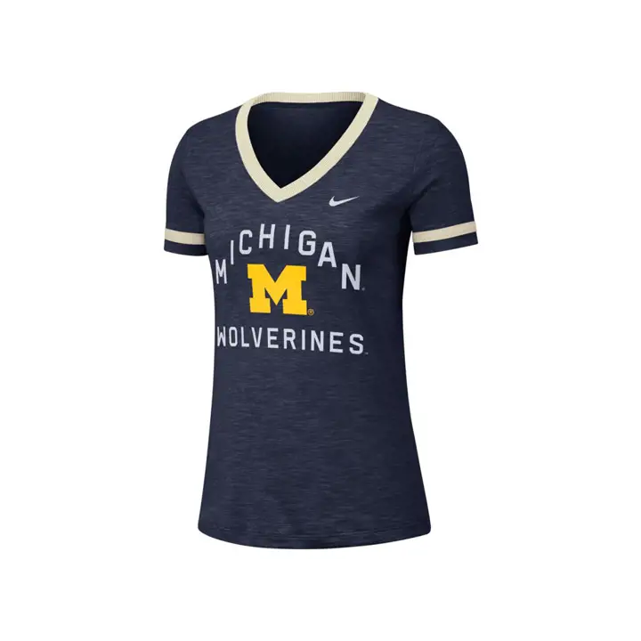 T-shirt col en V en slub pour femme NCAA Michigan Wolverines 19