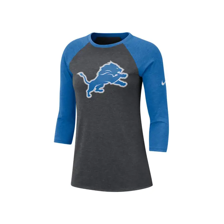 T-shirt trois-quarts à logo NFL des Lions de Détroit pour femme 19 charbon