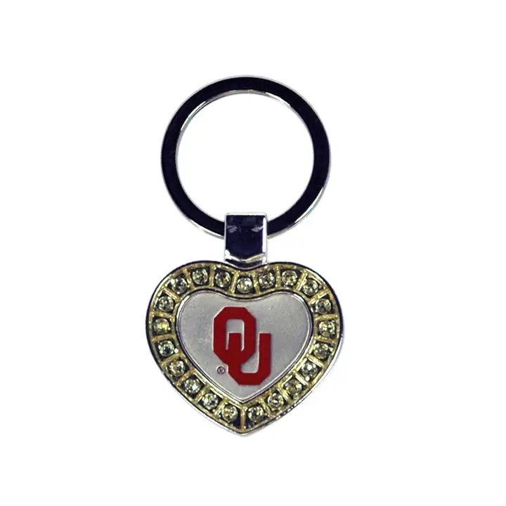 Porte-clés cœur en métal NCAA Oklahoma Sooners argent