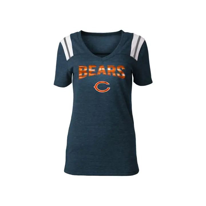 T-shirt à rayures métalliques sur les épaules pour femmes BEARS NFL 18 bleu marine