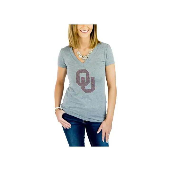 T-shirt Bling Oklahoma Sooners NCAA pour femme gris