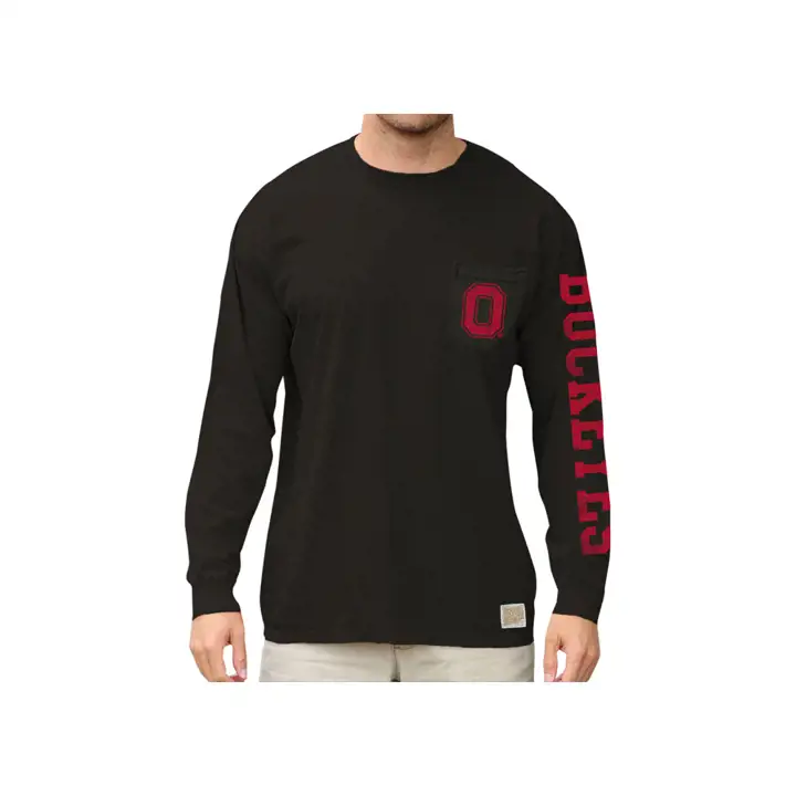 T-shirt manches longues Ohio State NCAA avec poche, bloc « O » 18, noir