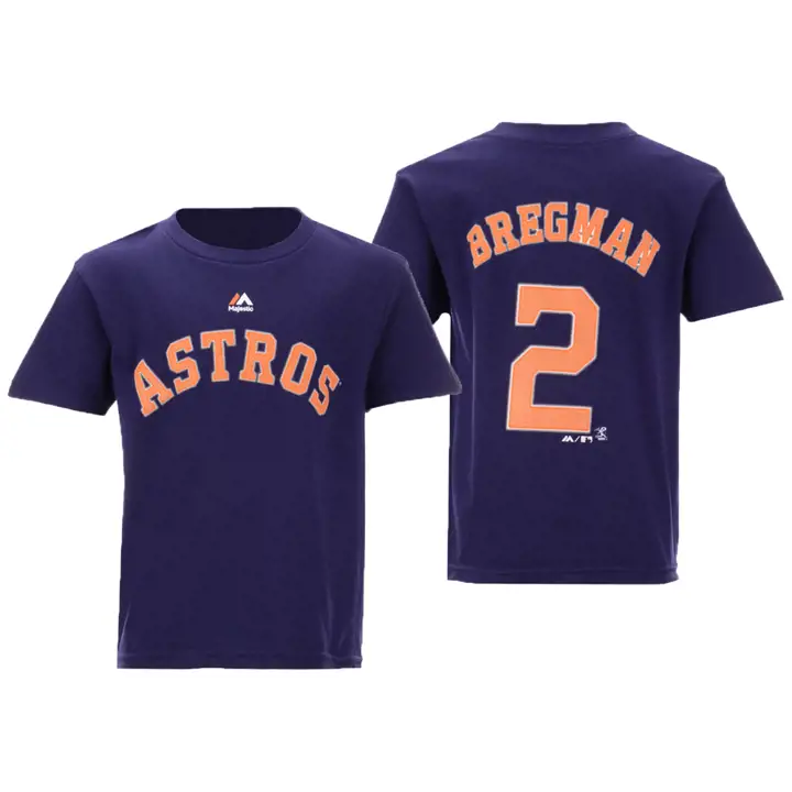T-shirt Officiel Enfant Joueur MLB Astros Alex Bregman bleu marine