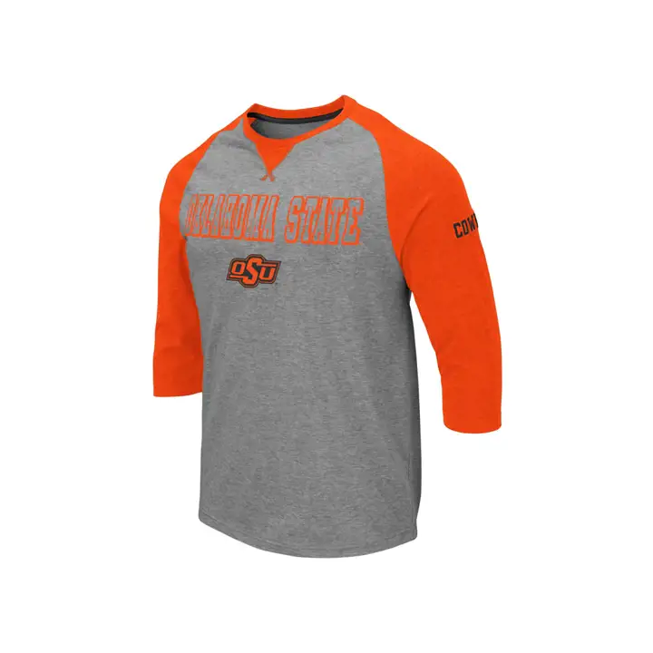 T-shirt raglan 3/4 manches avec écusson de l'équipe NCAA des Cowboys d'Oklahoma State