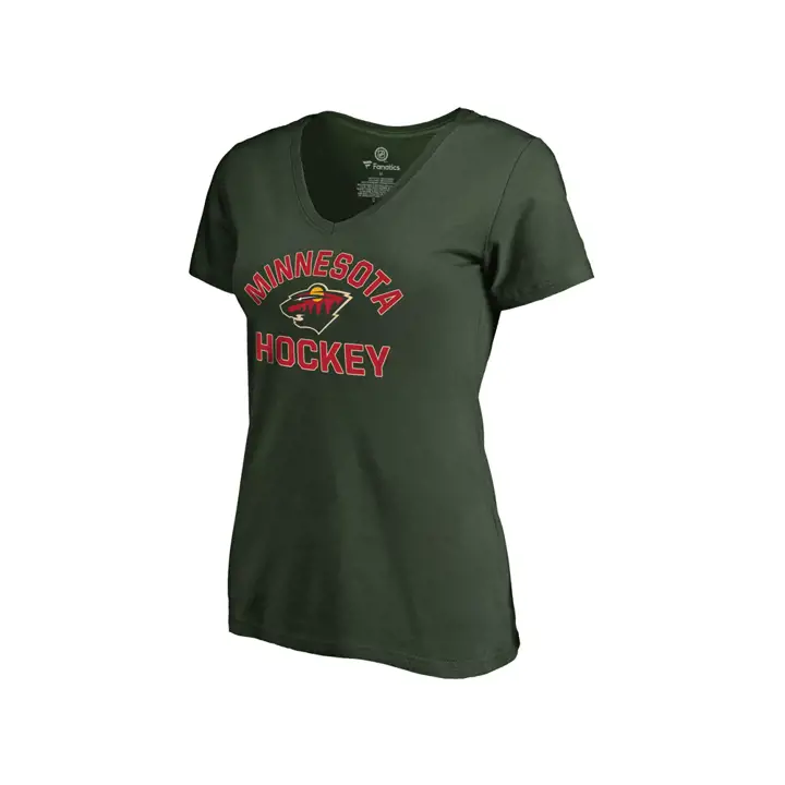T-shirt Minnesota Wild NHL Overtime pour femme, col en V, manches courtes 18 GR