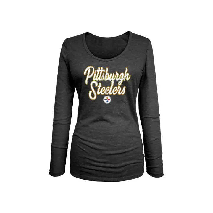 Pittsburgh Steelers NFL Femme Manches Longues Triblend Métallisé 18 Noir