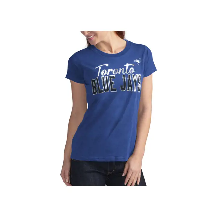 T-shirt de baseball MLB Toronto Blue Jays pour femme, modèle Homeplate, taille 19 rbl