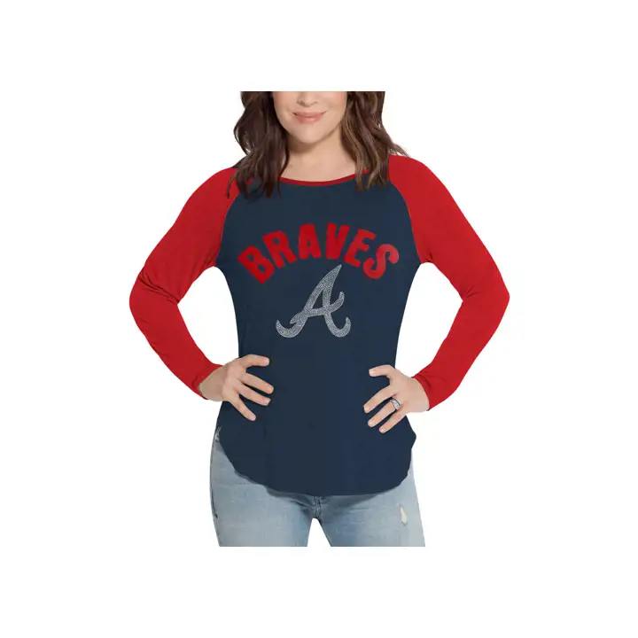 T-shirt à manches longues MLB pour femme Atlanta Braves Touch 19 MARINE/ROUGE