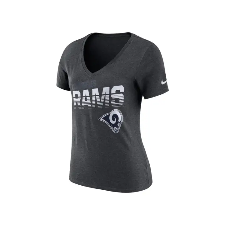 T-shirt Los Angeles Rams NFL pour femme Manches Courtes Sideline 19 Charbon de Bois