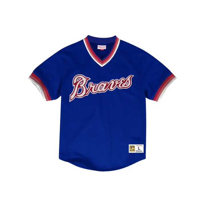 Maillot rbl à col en V en maille M&N MLB des Braves d'Atlanta