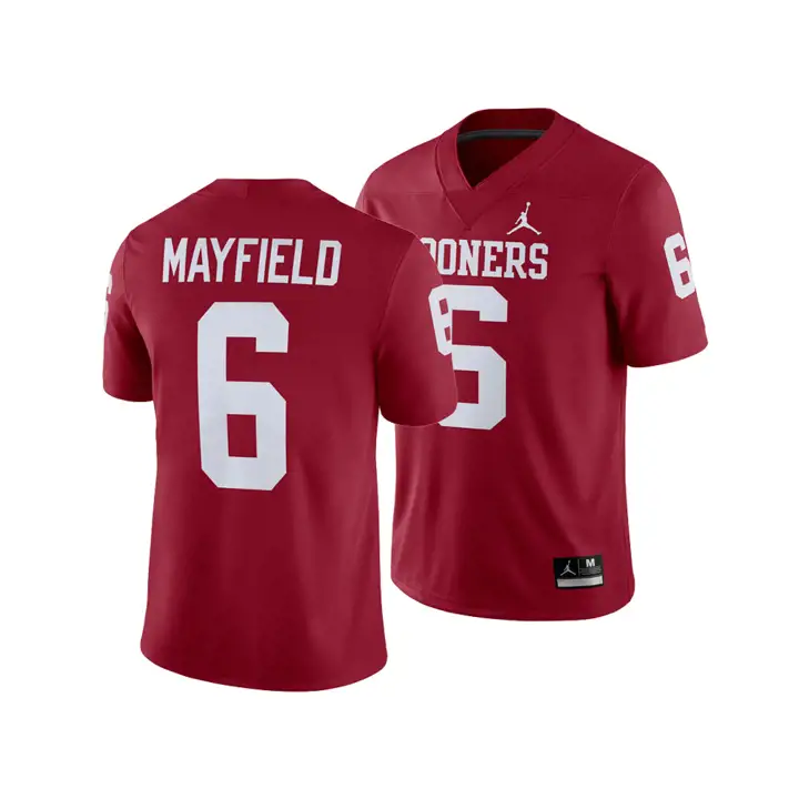 Maillot de match joueur NCAA Oklahoma 19 Baker Mayfield crim