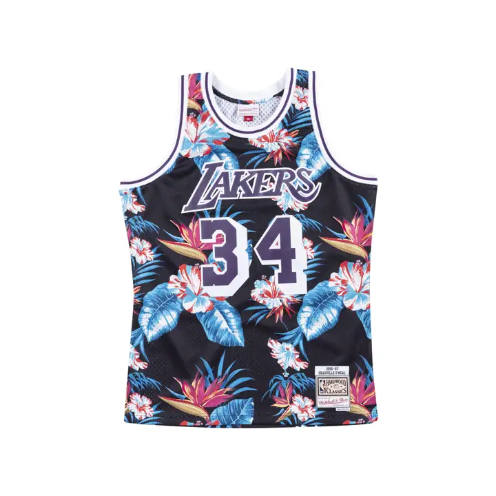 Maillot LAKERS MN NBA Floral Swingman Shaq O'Neal fwht/blk