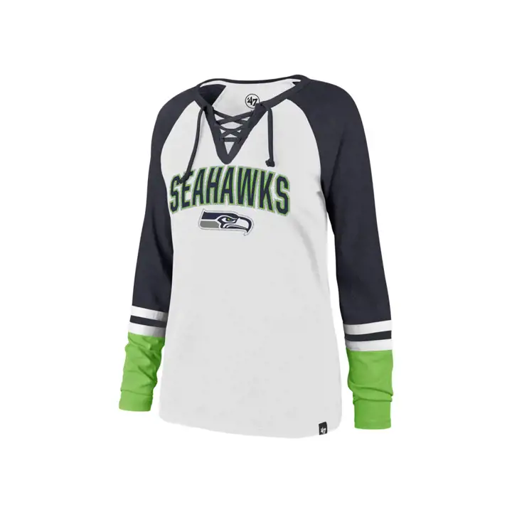 T-shirt à manches longues à lacets NFL Seattle Seahawks pour femme 19 blanc