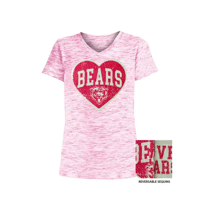T-shirt Chicago Bears NFL fille cœur à sequins réversibles 19 p