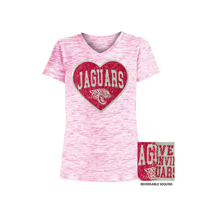 T-shirt à sequins réversibles cœur NFL Jacksonville Jaguars pour jeunes filles