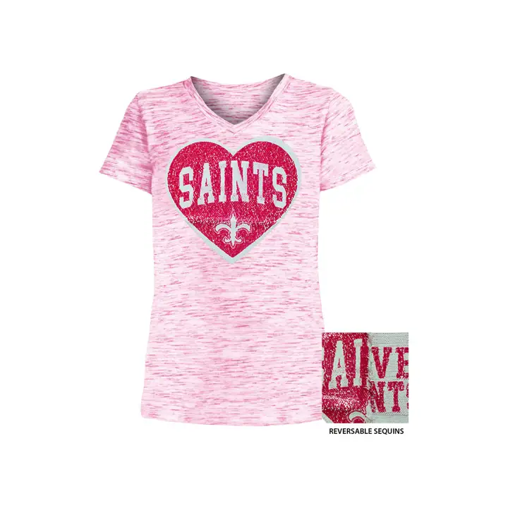 T-shirt à sequins réversibles cœur NFL New Orleans Saints pour jeunes filles
