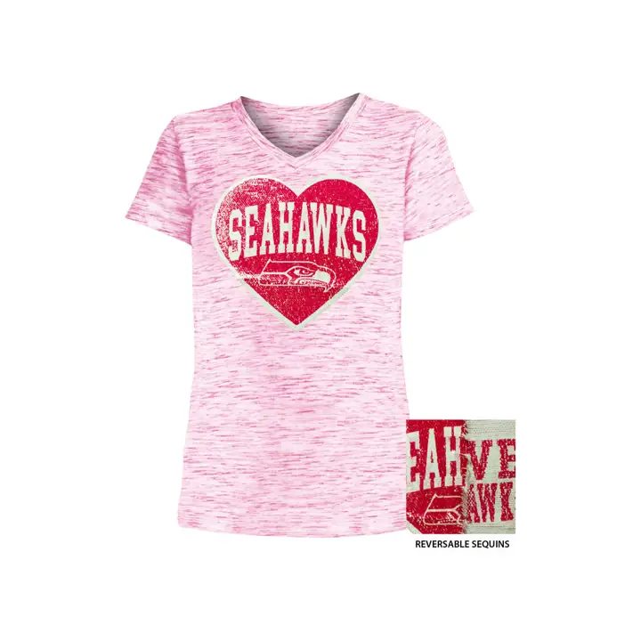 T-shirt à sequins réversibles en forme de cœur Seattle Seahawks NFL pour jeunes filles 1