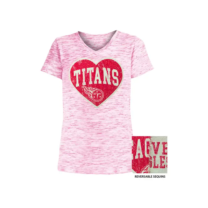 T-Shirt Tennessee Titans NFL pour jeunes filles avec sequins réversibles en forme de cœur 1