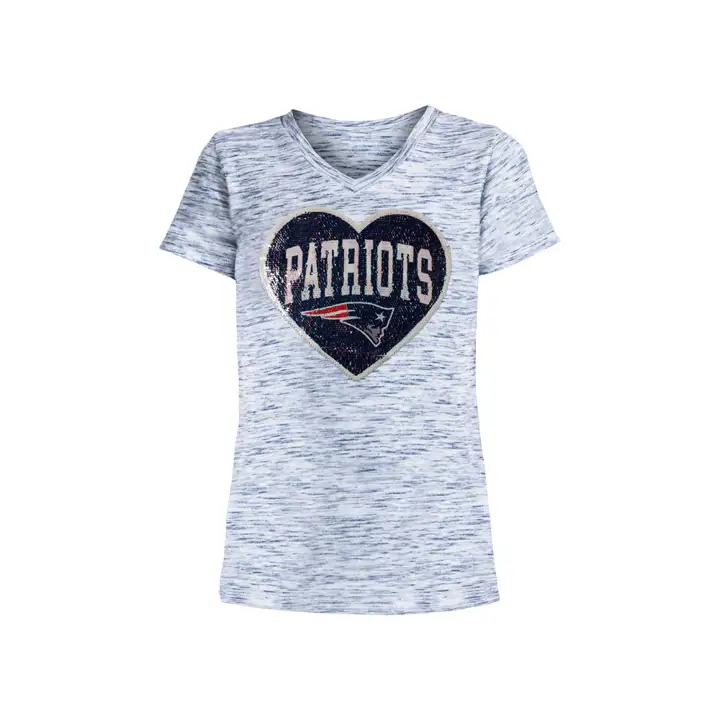 T-shirt à sequins réversibles en forme de cœur NFL New England Patriots pour jeune fille