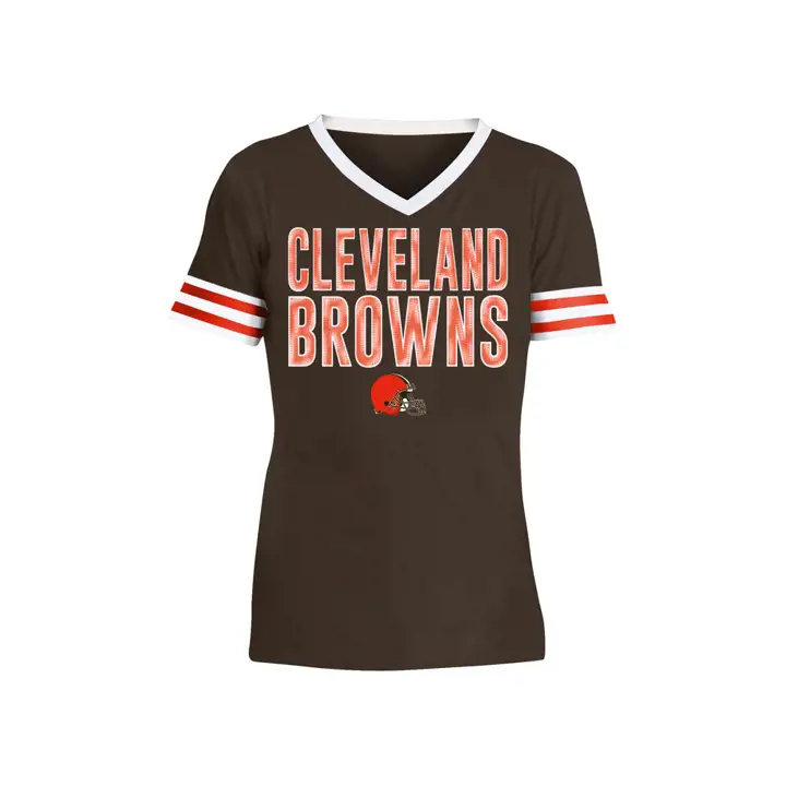 T-shirt à rayures à paillettes Cleveland Browns NFL pour jeunes filles 19 ou