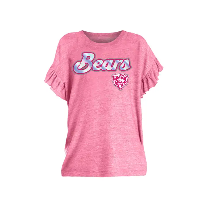 T-shirt à volants en aluminium pour jeunes filles NFL des Chicago Bears 19 pnk