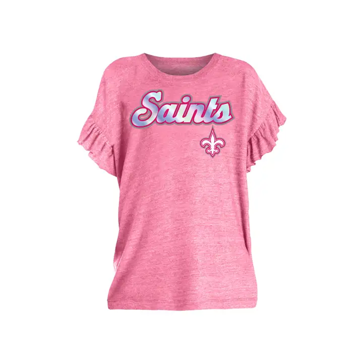 T-shirt Enfant Fille Volants et Feuille Métallisée NFL New Orleans Saints 19 pn