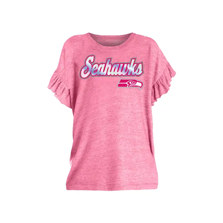 T-shirt à volants en aluminium pour jeunes filles NFL Seattle Seahawks 19 pnk
