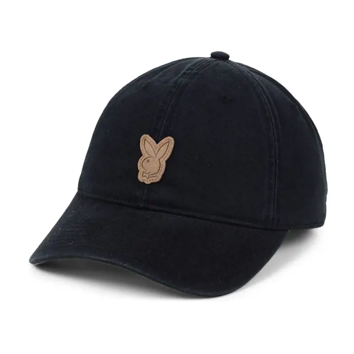 Casquette de papa en cuir noir à logo en métal Playboy