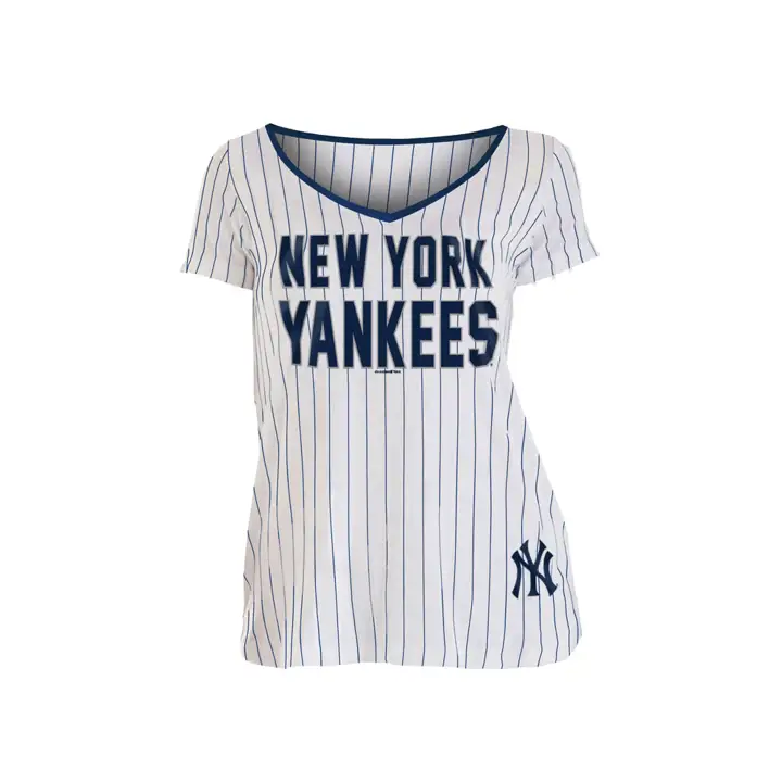 T-shirt Femme Yankees MLB Col V Rayé 19 BLC/marine