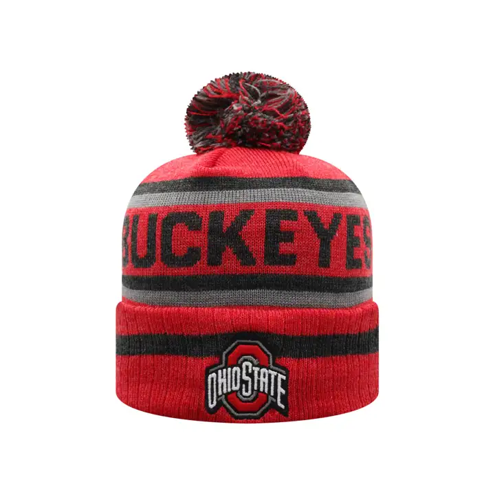 Ohio State Buckeyes NCAA Bonnet pompon tricoté ROUGE/NOIR