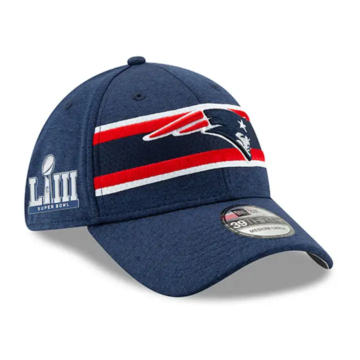 New England Patriots SB LIII Casquette 39THIRTY au bord du terrain BLEU MARINE