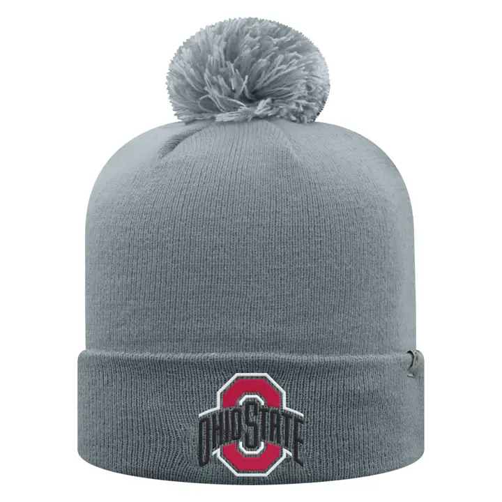 Ohio State OSU Bonnet à pompon de base à revers gris
