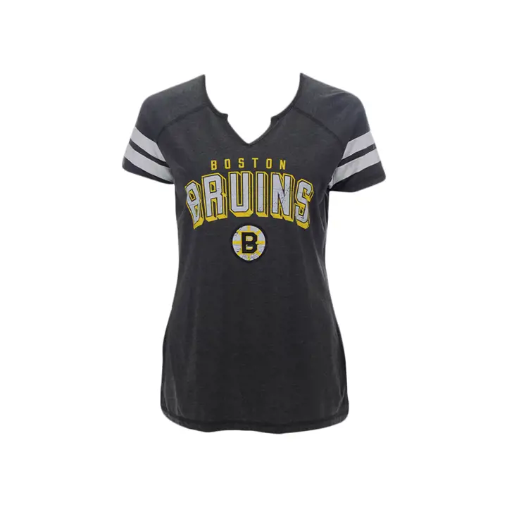 T-shirt Femme Boston Bruins NHL Charcoal à Encolure Crantée SS 19