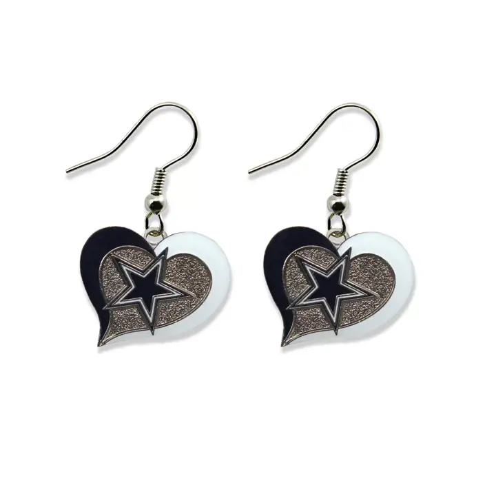 Boucles d'oreilles cœur tourbillonnant Dallas Cowboys noires