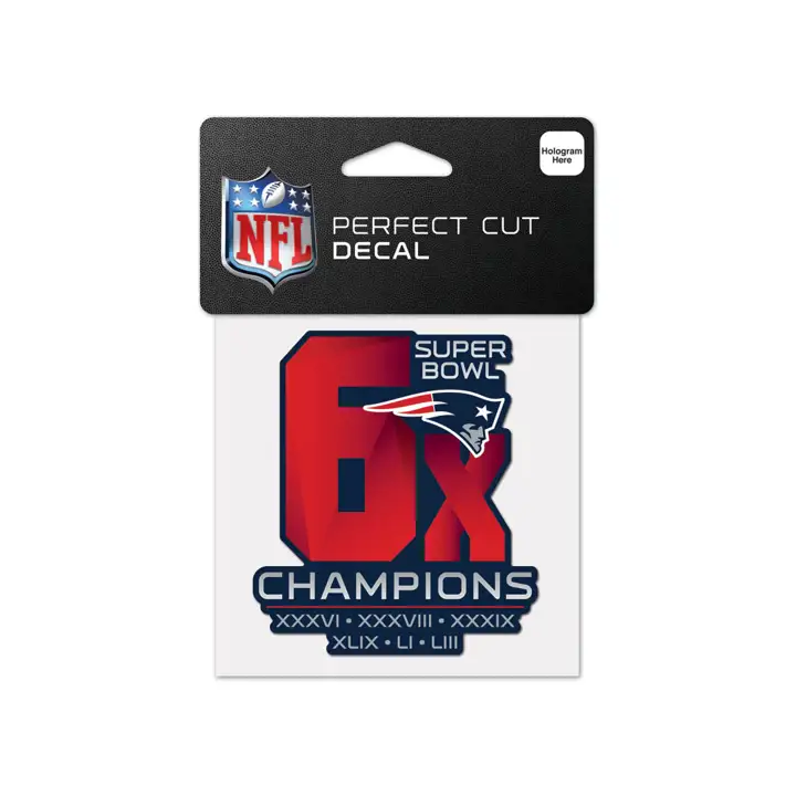 New England Patriots 6x Champion Super Bowl 4x4 Découpe Parfaite Autocollant
