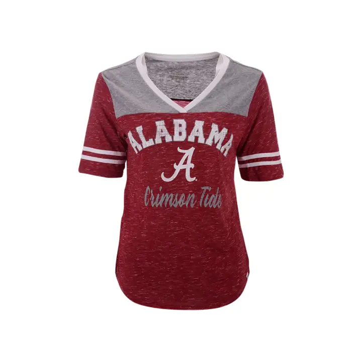 T-shirt Col en V NCAA Femme Mr Big Alabama Crimson Tide cramoisi/gris