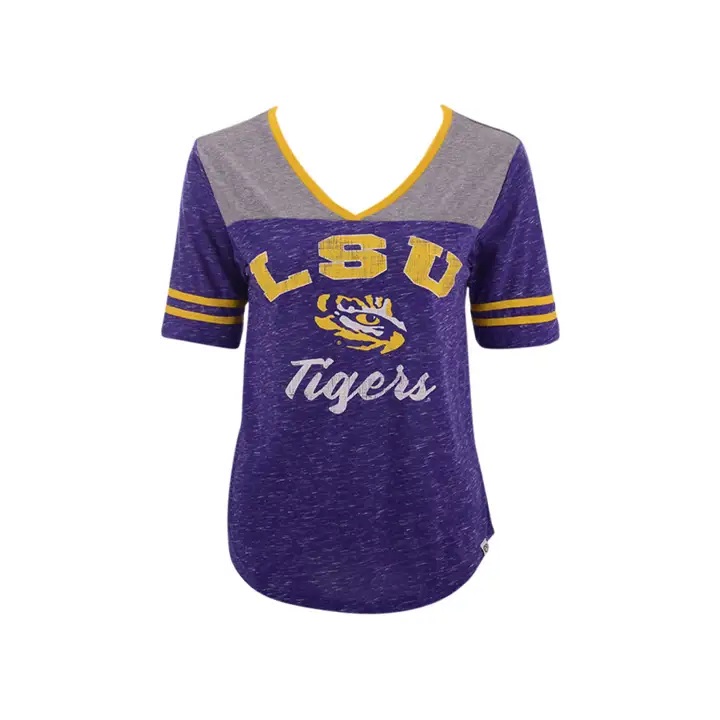 T-shirt à col en V large L.S.U. NCAA Femme pur/gris/doré