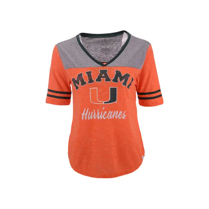 T-shirt col en V Miami Hurricanes NCAA Femme Mr Big orange/gris/vert