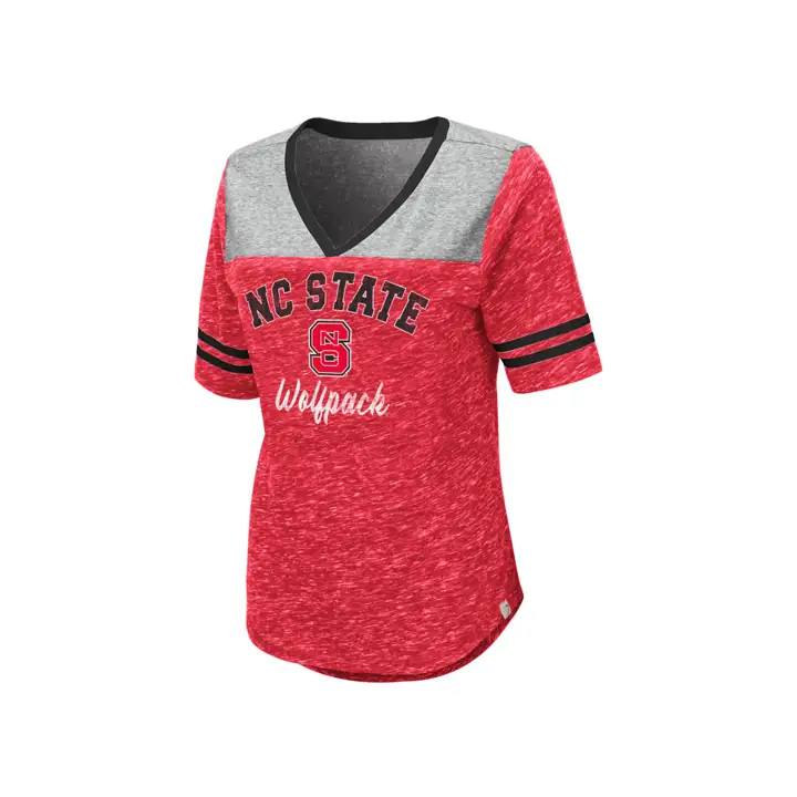 T-shirt col en V femme NCAA N.C. State Wolfpack Mr Big rouge/gris