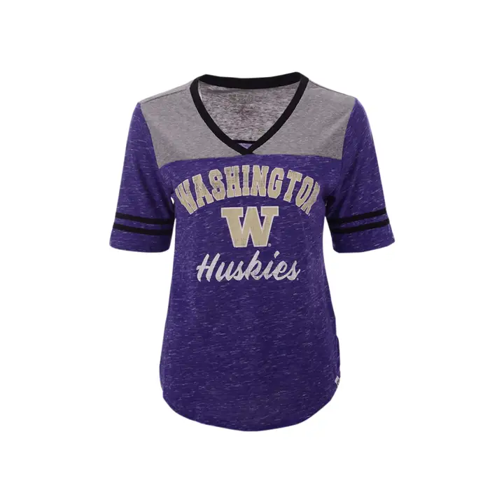 T-shirt col V "Mr Big" NCAA pour femme Washington Huskies pourpre/gris/