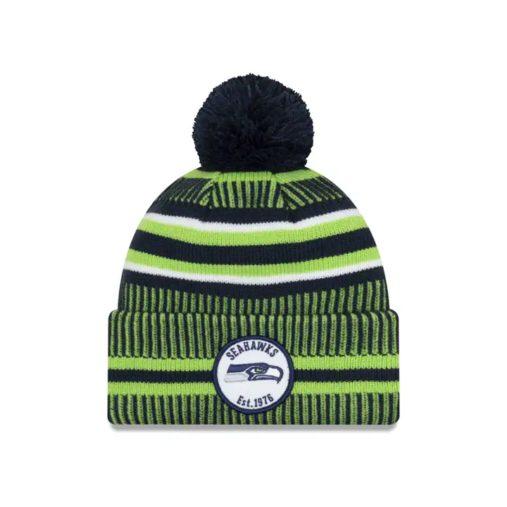 Seattle Seahawks 19 NFL Bonnet tricoté Sport Marine/Citron Vert/Blanc