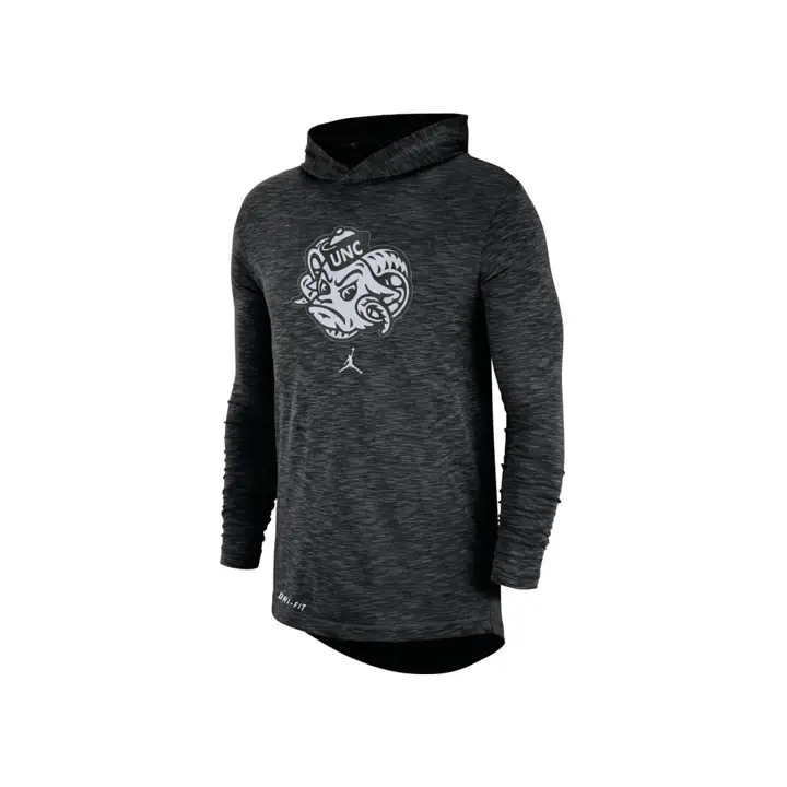 T-shirt à capuche manches longues en tissu flammé NCAA Tar Heels de Caroline du Nord 19 noir