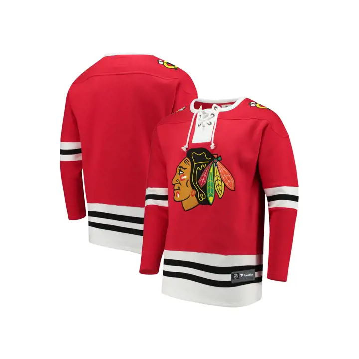 Chandail à col ras du cou à lacets des Blackhawks de Chicago LNH, rouge/blanc