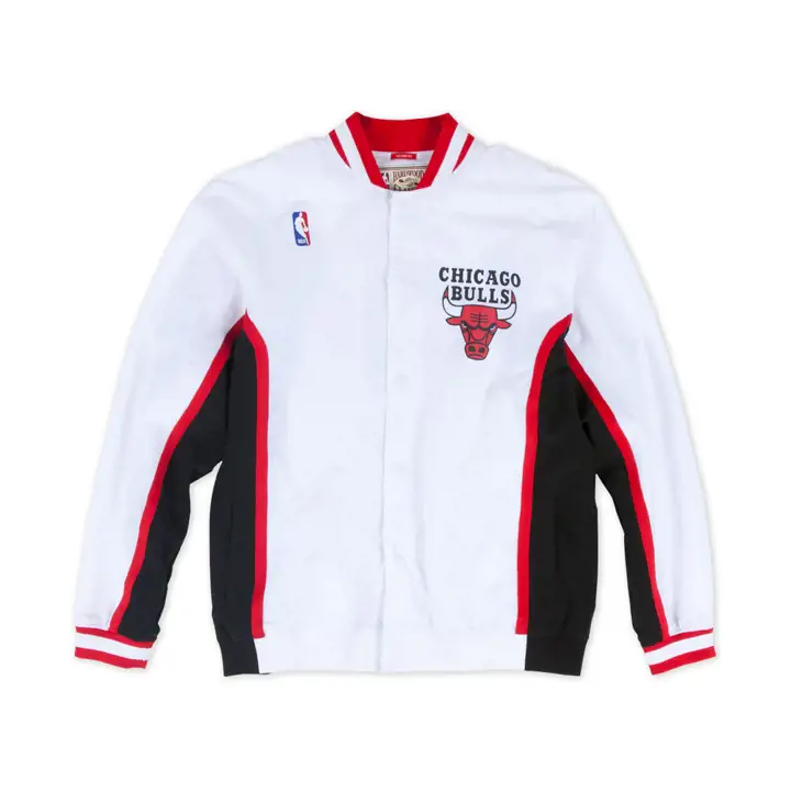 Vestes d'échauffement authentiques Mitchell & Ness des Chicago Bulls NBA blanches