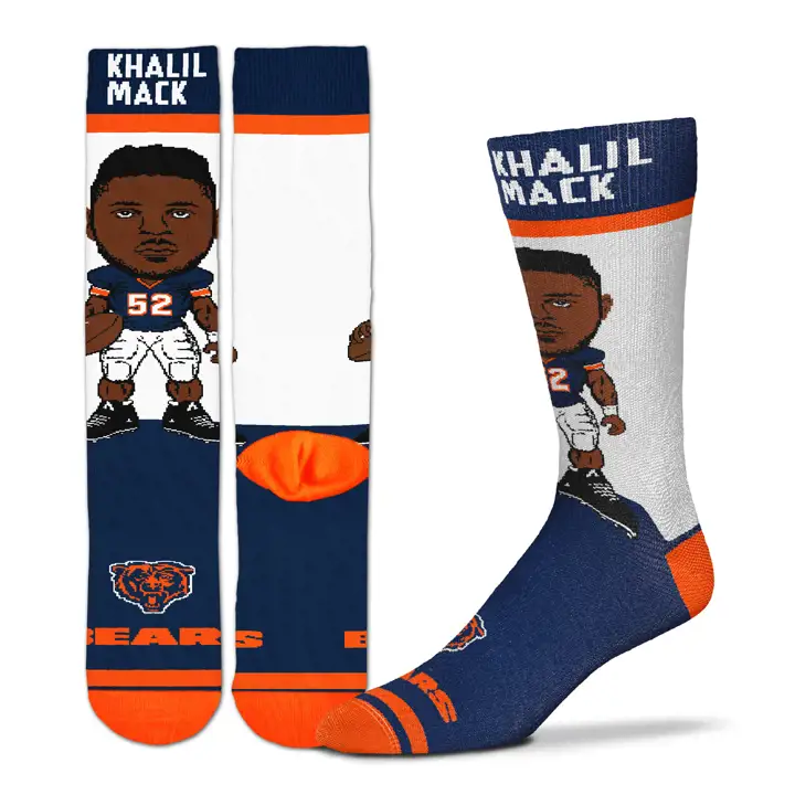 Chaussette ours NFL Hashtag joueur Khalil Mack bleu marine
